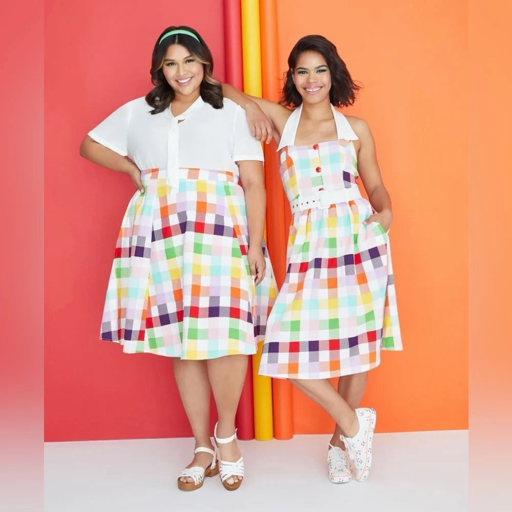 Unique Vintage Collectif Rainbows Over Hollywood Gingham Halter Swing Dress, NWT - Picture 13 of 16